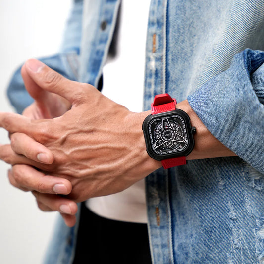 Crimson Red Grid Strap